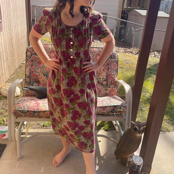 Leopard Print Floral Maxi Dress Med Empire Bodice Aline Glam Retro Fit n Flare - Picture 1 of 4